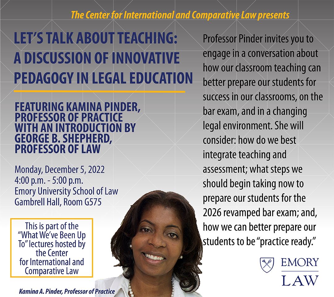 Flyer for "Let's Talk About Teaching: A Discussion of Innovative Pedagogy in Legal Education" event