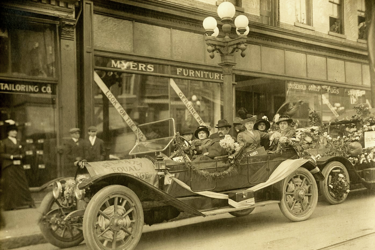 car in suffrage parade